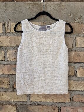 Sigrid Olsen Hand Knitted Sequin Linen Shell Tank Top - Medium